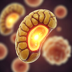 Closeup of Mitochondria Cells with Glowing Interior.