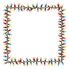 Obraz premium Colorful Christmas Lights forming a Square Frame with a Dark Center isolated on a transparent background