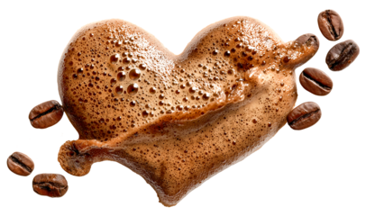 Coffee splash heart foam brown beans aroma isolated background creative Coffee splash heart with rich foam and brown beans, aromatic and creative mood, isolated transparency background, isolated