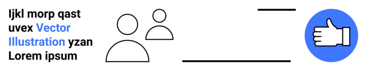 Obraz premium Social media, communication, user interface, online interaction, approval, feedback. Two simplistic profile icons and a thumb-up symbol in blue. Social media and communication concept