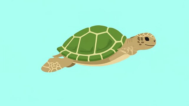 Cute Green Sea Turtle Character Swimming Cartoon Underwater Illustration
