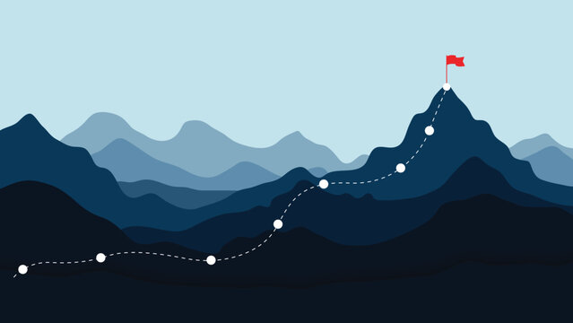 Business Growth Journey Mountain Path Concept Flat Illustration