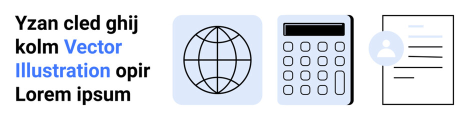 Education, business solutions, global interaction, technology, finance, identification. Globe, calculator person profile and document. Education and business solutions concepts