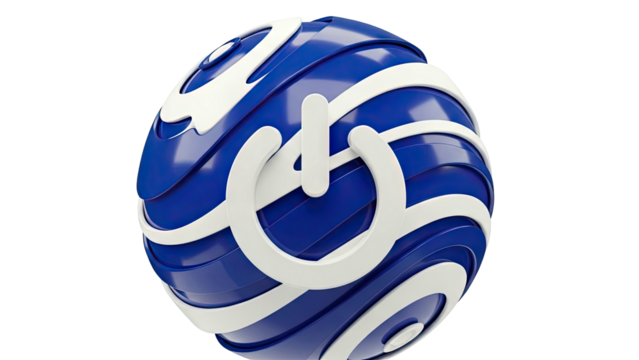 3D Rendering of a Blue and White Sphere with Power Symbol - Powered by Adobe