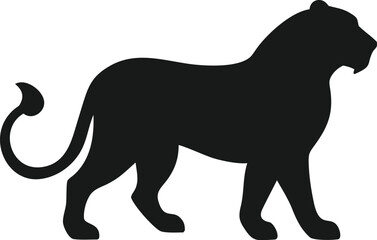 Naklejka premium A black silhouette of a lion walking on a white background