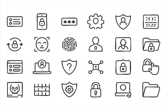 Cybersecurity Authentication Icons for Login and Access Control Systems