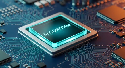 Algorithm Concept on Integrated Circuit Chip Technology Shows Modern Digital Processing