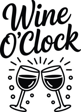 Wine OClock Illustration with Two Toasting Glasses