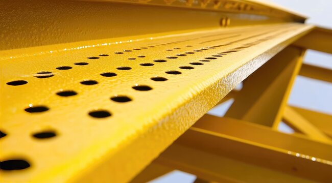 Yellow metal beams with pattern holes