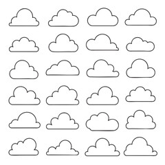 Obraz premium Set of hand drawn cartoon clouds isolated on transparent background