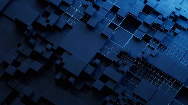 Abstract blue cubes forming complex geometric structure with subtle motion