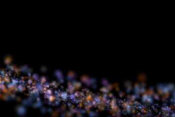 Cosmic bokeh overlay of rising bronze and violet nebula stream – diagonal stardust path climbing across deep black space for magical abstract galaxies

