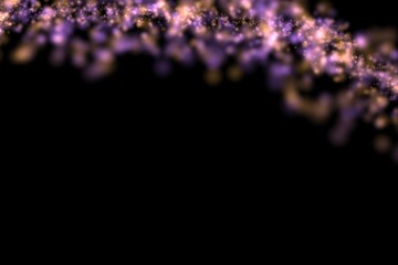 Cosmic bokeh overlay of soft lilac and gold nebula dust – upper‑edge border of drifting galaxy lights for elegant dreamy night sky backgrounds

