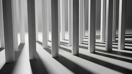 Fototapeta premium Abstract geometric pillars casting dramatic long shadows, highlighting the striking interplay of light and dark in a modern minimalist architectural composition