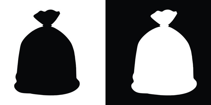 Garbage bag vector silhouette, Black silhouette trash bag icon vector