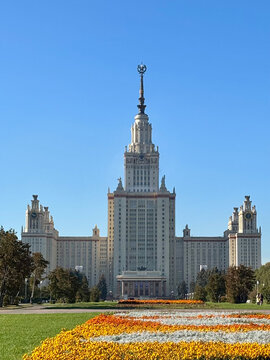 Russia, Moscow, September 30, 2025: View of the Moscow State University building.