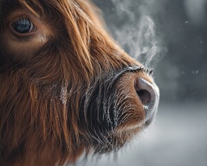 Macro shot of a Scottish Highland cow muzzle