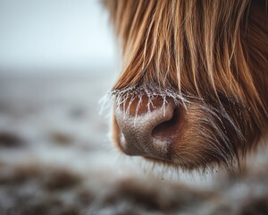 Macro shot of a Scottish Highland cow muzzle