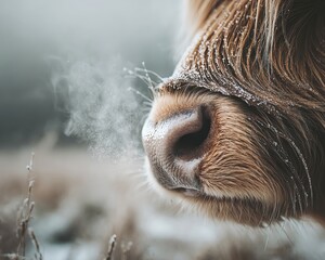 Macro shot of a Scottish Highland cow muzzle