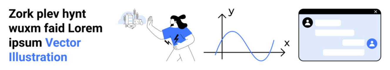 Obraz premium Data analysis, education, digital communication, networking, information technology, and online learning. Person a graph, interface elements and data flow. Data analysis and education concept