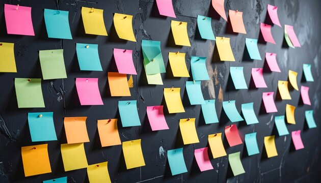 colorful sticky notes on black
