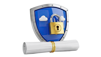 Cloud Security Shield with Lock and Scroll