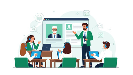 Online Education, Remote Learning, Video Conference Meeting, Business Training