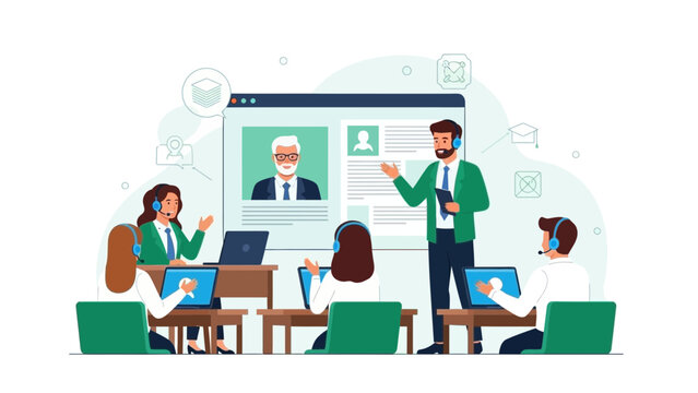 Online Education, Remote Learning, Video Conference Meeting, Business Training