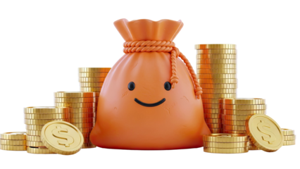 Happy Orange Money Bag with Gold Coins
