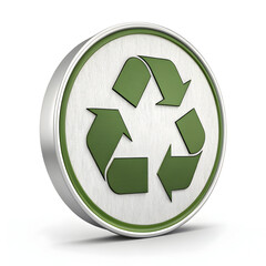 A green and silver recycling symbol on a white background