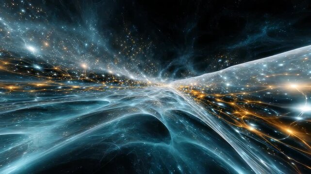 Stunning visualization of a cosmic wormhole tunnel connecting distant galaxies in deep space, filled with swirling energy and vibrant stardust. Futuristic and mesmerizing sci fi concept art