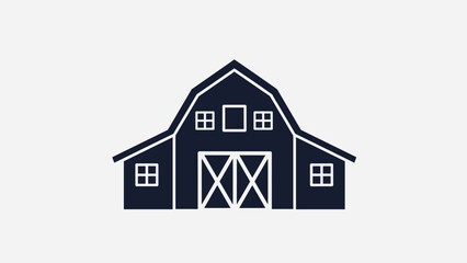Obraz premium Minimalist navy blue silhouette icon of a traditional farmhouse or barn building for agricultural and rural themes.