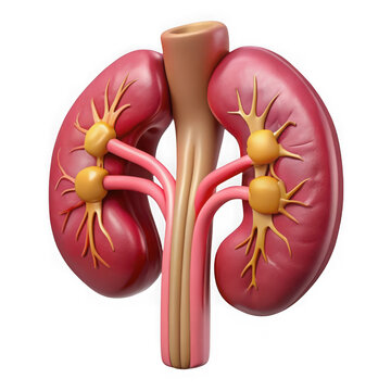 Human kidneys with ureter and nephrons isolated on transparent background