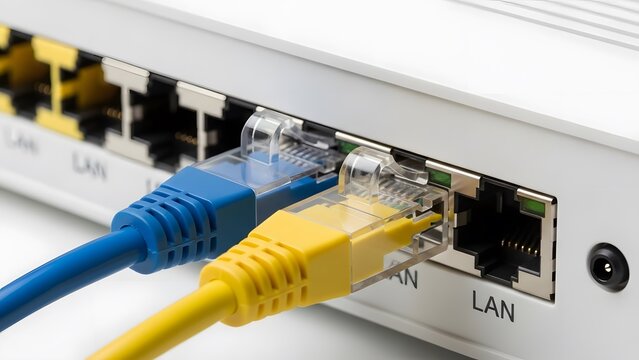 Network cables plugged into a router LAN port