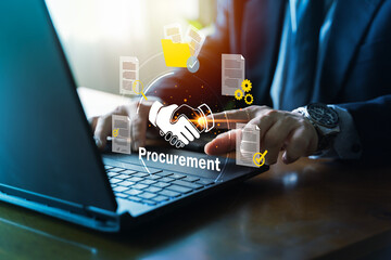 Procurement Management and Contract Approval Concept with Handshake and Digital Documents