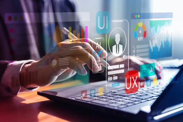 UI UX Dashboard Analytics and AI Interface Design on Laptop for Digital Product Development