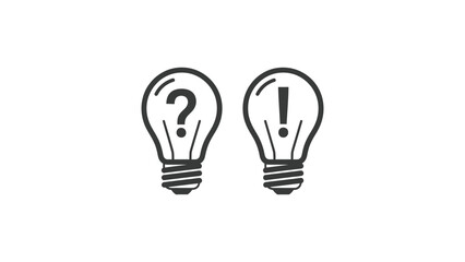 Two lightbulbs, one with a question mark and one with an exclamation point, represent ideas.