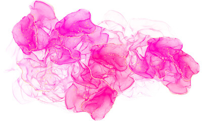 Elegant Pink Ink Bloom with Gold Glitter Highlights