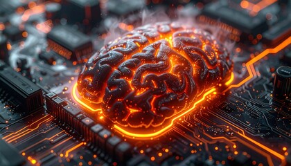 Artificial Intelligence Brain on Circuit Board - A Futuristic Concept.