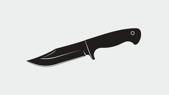 Black silhouette of a hunting or tactical knife with a sharp blade and ergonomic handle on a light gray background.