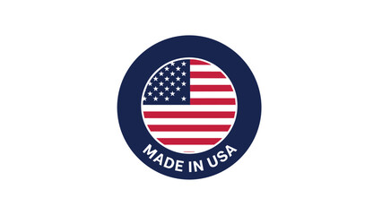 Patriotic circular seal with the United States flag and text Made in USA for product labeling and quality assurance.