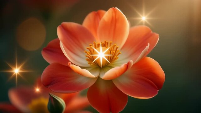 Macro video. Flower bloom transition. Bud opens. Orange red petals. Translucent texture. Backlight. Bokeh background motion. Specular highlight. 8K. Beauty brand content. Growth narrative. Nature. 202
