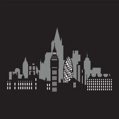 Detailed white silhouette of the London city skyline featuring famous landmarks vector illustration.