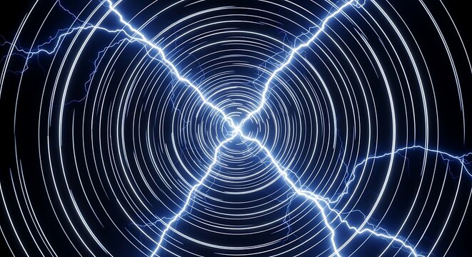 Electric discharge illuminates a swirling vortex tunnel with bright blue light - Powered by Adobe