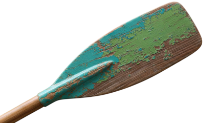 Vintage Wooden Oar with Peeling Green and Teal Paint