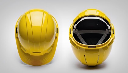 Two views of a bright yellow construction worker?s safety helmet