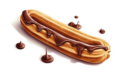 Illustration of a churro covered in glossy chocolate sauce on white