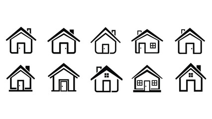 Fototapeta premium A collection of simple house outline icons with varying details on a white background.