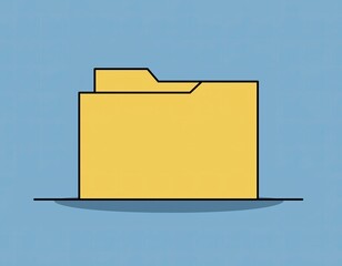 A simple, yellow file folder icon with shadow on a blue background