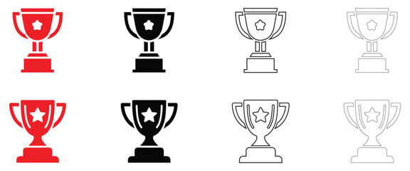 trophy champion cup icon vector, award winner cup symbol vector, silhouette and line art illustration